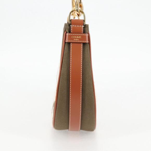 CELINE Triomphe Ava Shoulder Bag Canvas Leather Pile Khaki Gold - Picture 3 of 12